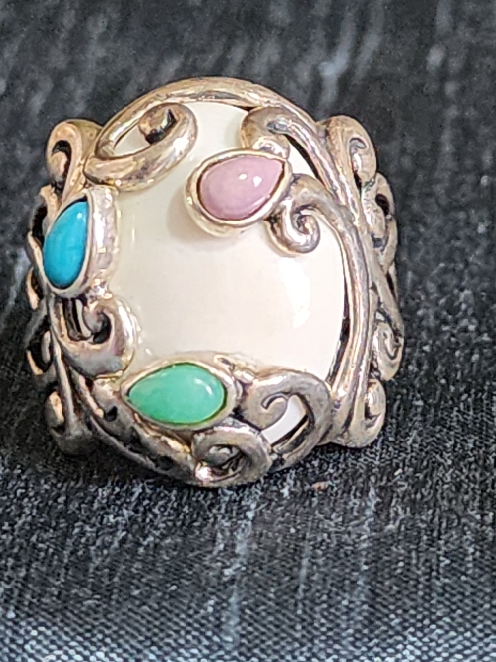 Sterling Silver Carolyn Pollack Relios Ring Turquoise, Green and Pink Accents 10